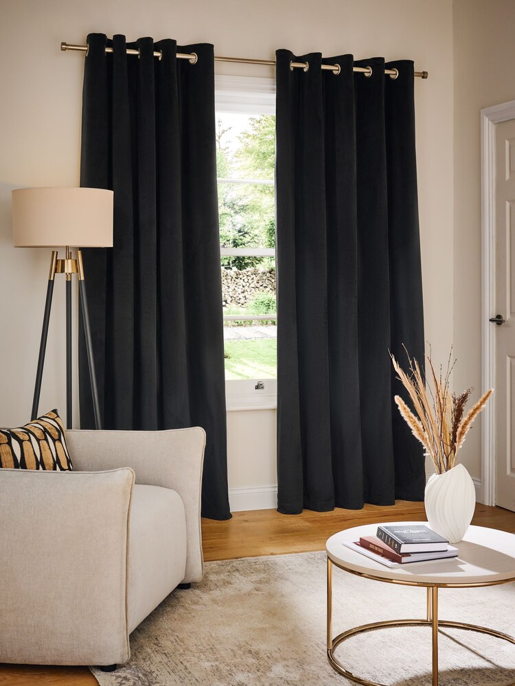 Black Matte Velvet Super Thermal Curtains - Image 1 of 8