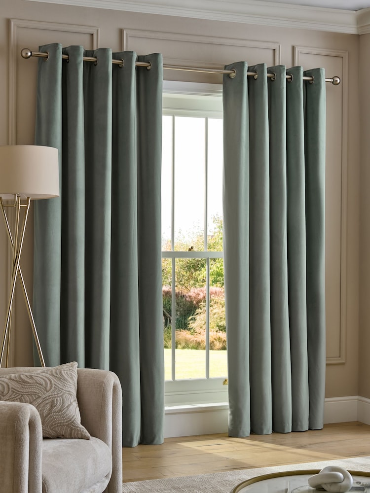 Green Sage Matte Velvet Super Thermal Curtains - Image 1 of 8