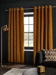 Gold Dark Matte Velvet Super Thermal Curtains - Image 1 of 7