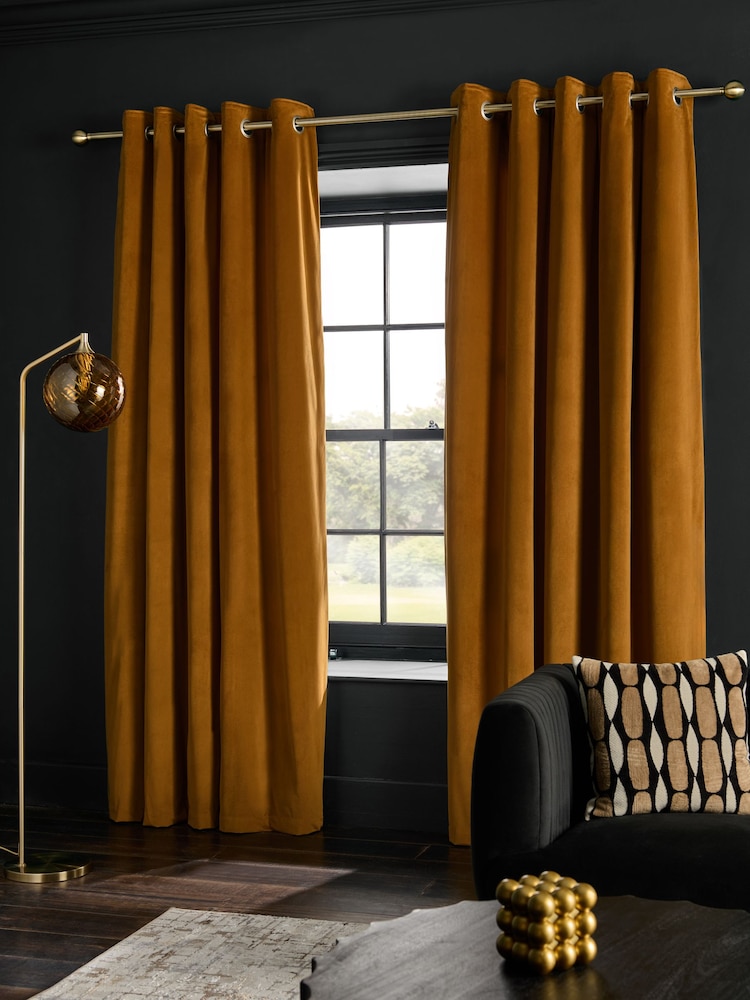 Gold Dark Matte Velvet Super Thermal Curtains - Image 2 of 7