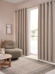 Natural Chunky Marl Textured Eyelet Lined Curtains - Image 2 of 5