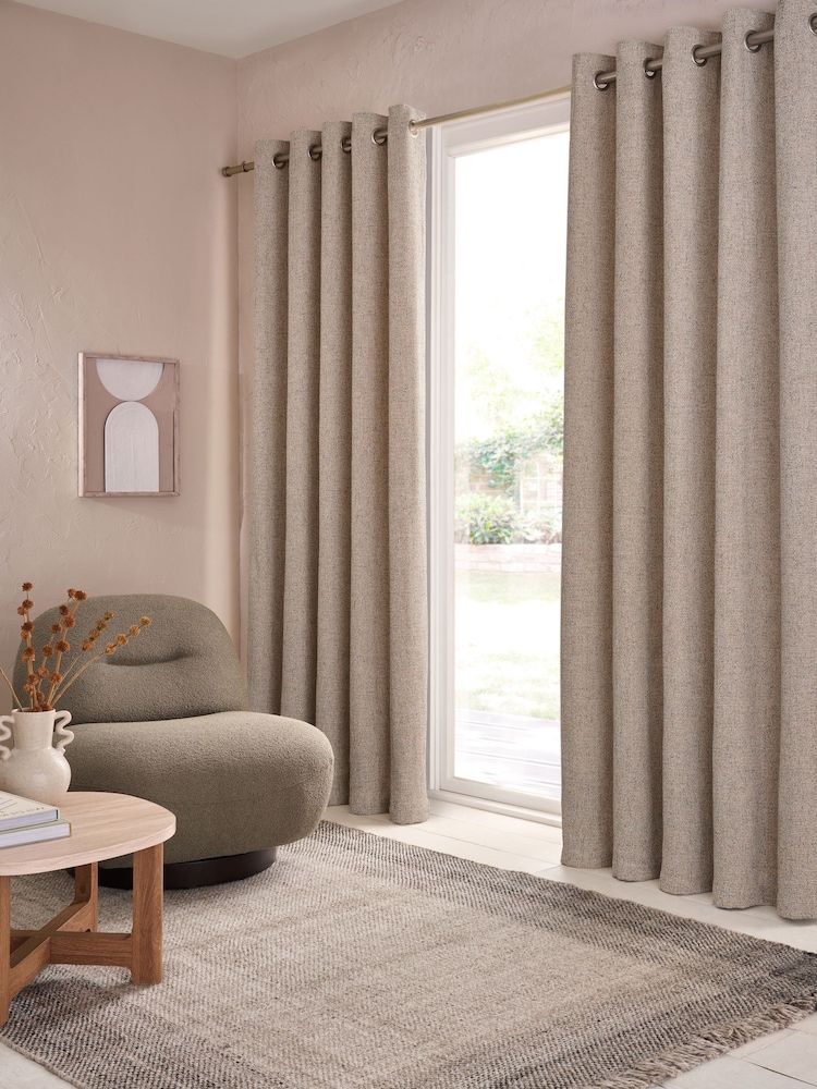 Natural Chunky Marl Textured Eyelet Lined Curtains - Image 2 of 5
