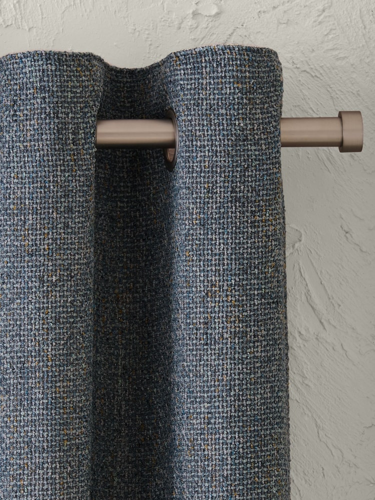 Teal Blue Chunky Marl Textured Eyelet Lined Curtains - Image 1 of 5