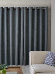 Teal Blue Chunky Marl Textured Eyelet Lined Curtains - Image 3 of 5