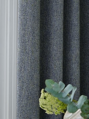Teal Blue Chunky Marl Textured Eyelet Lined Curtains - Image 4 of 5