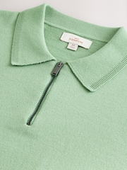 Verde sálvia - Suéter leve com gola alta e zíper em mistura de lã merino Signature - Imagem 3 de 3