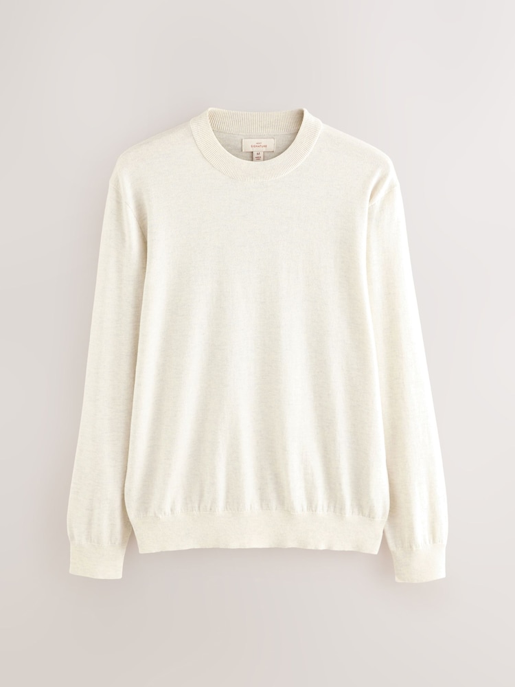 Oatmeal Signature Merino Blend Lightweight Crew Neck Jumper - Image 1 of 3