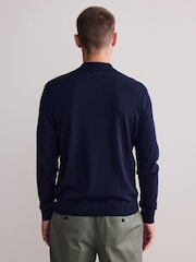 Navy Blue Signature Merino Blend Lightweight Zip Neck Jumper - Image 3 of 7