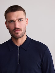 Navy Blue Signature Merino Blend Lightweight Zip Neck Jumper - Image 4 of 7