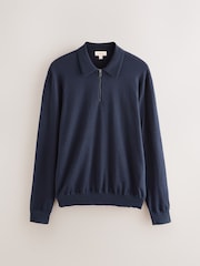 Navy Blue Signature Merino Blend Lightweight Zip Neck Jumper - Image 5 of 7