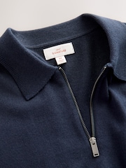 Navy Blue Signature Merino Blend Lightweight Zip Neck Jumper - Image 6 of 7