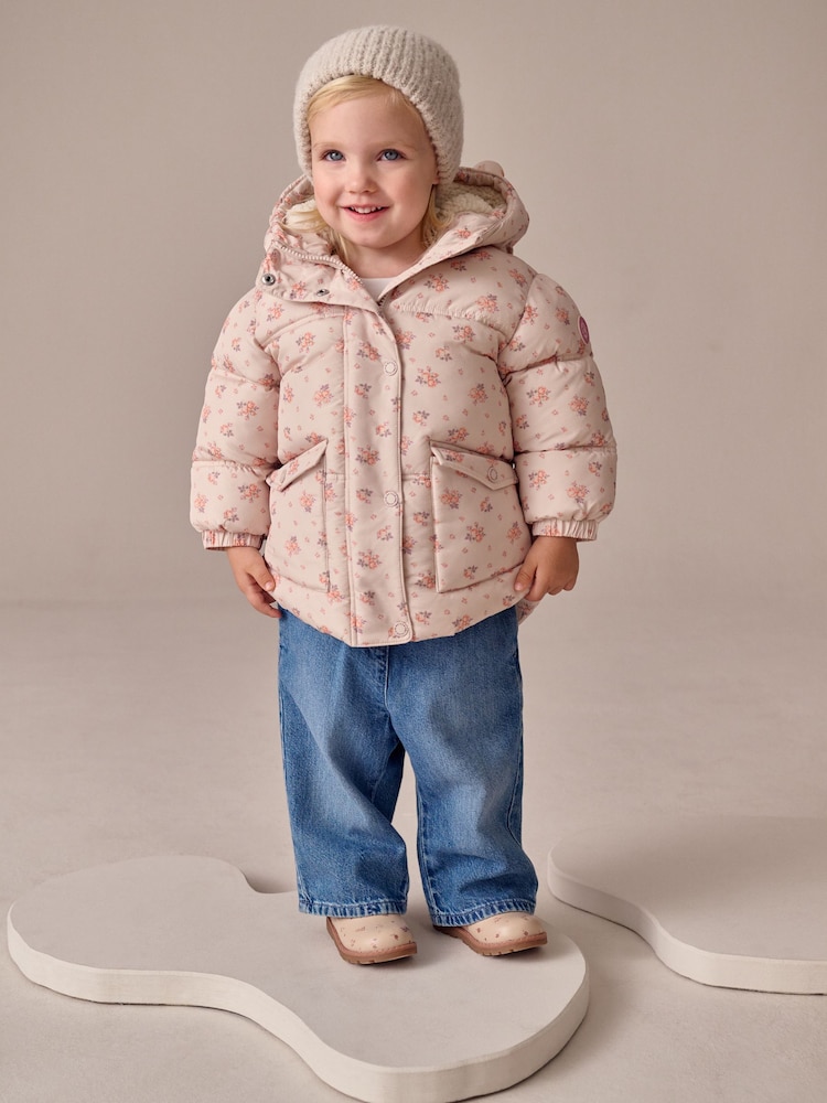 Cream Rose Shower Resistant Printed Padded Coat (3mths-7yrs) - Image 2 of 9 Cream Rose Shower Resistant Printed Padded Coat (3mths-7yrs) - Image 2 of 9