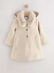 Cream Faux Fur Collar Hooded Coat with Wool (3mths-7yrs) - Image 1 of 5