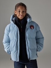 Superdry Light Blue Sports Puffer Coat - Image 1 of 4