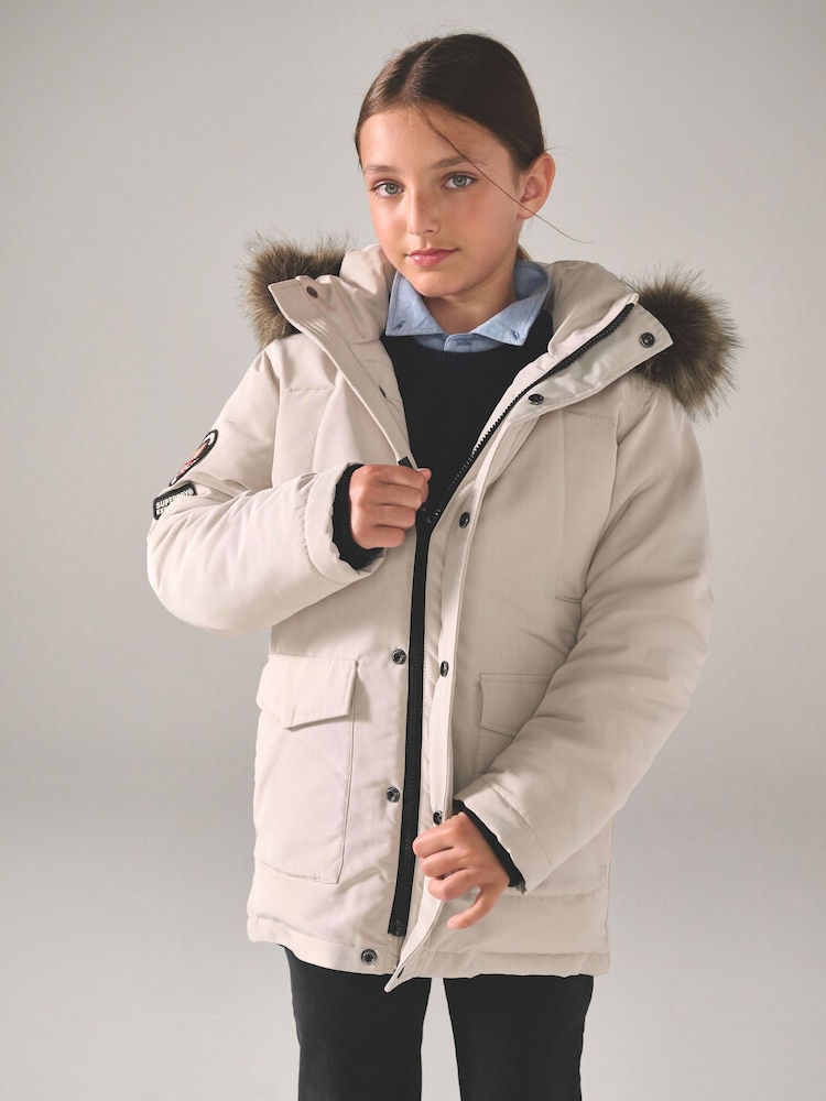 Superdry Cream Everest Parka Coat - Image 1 of 11