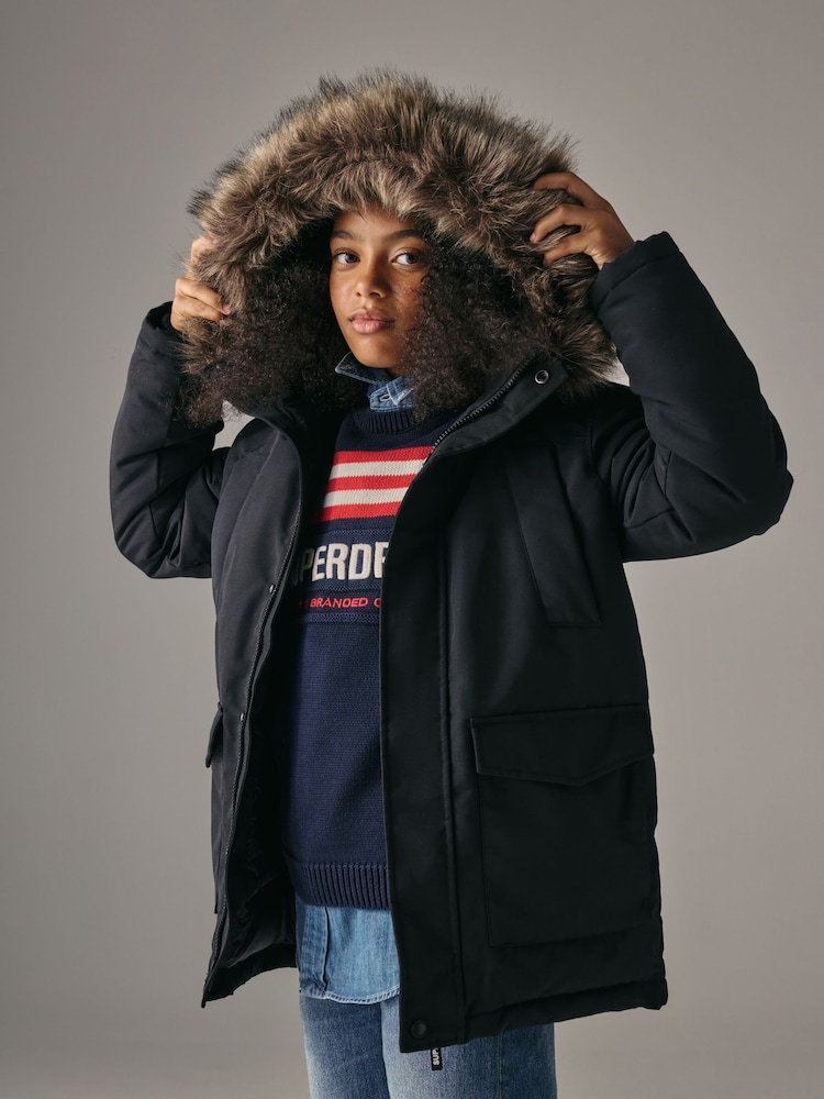 Superdry Black Everest Parka Coat - Image 1 of 6