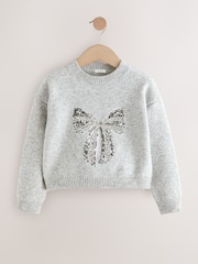 Grey Sequin Bow Jumper (3-16yrs) - Image 1 of 4