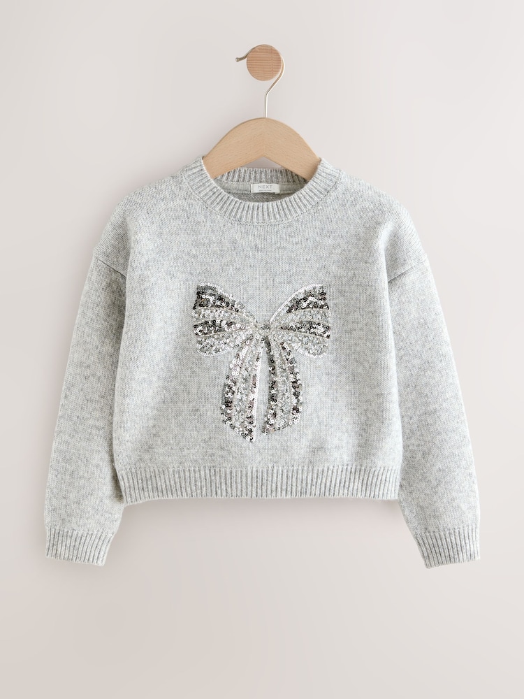 Grey Sequin Bow Jumper (3-16yrs) - Image 1 of 4