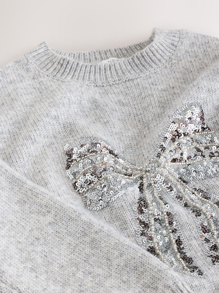 Grey Sequin Bow Jumper (3-16yrs) - Image 4 of 4