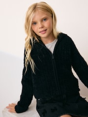 Black Fluffy Zip Through Hoodie (3-16yrs) - Image 1 of 4