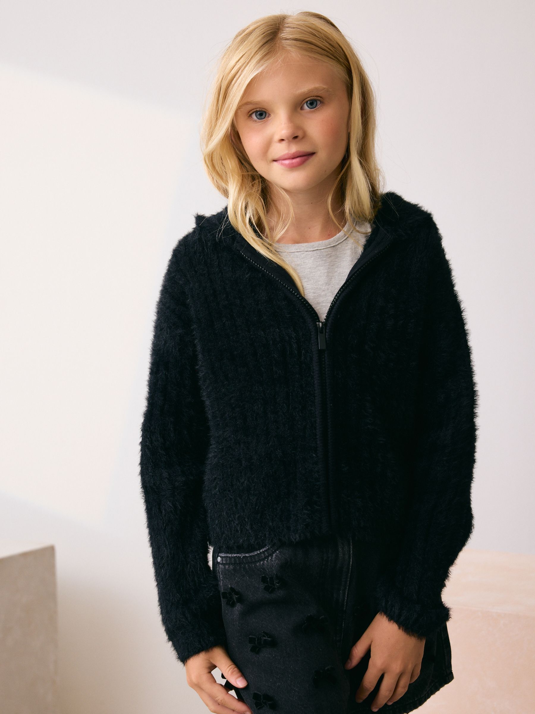 Buy Black Fluffy Zip Through Hoodie (3-16yrs) from the Next UK