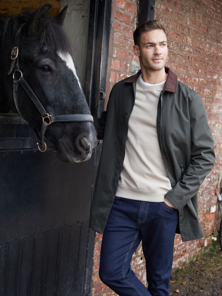 Threadbare Khaki Showerproof Longline Corduroy Collar Trench - Image 5 of 5