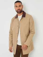 Threadbare Brown Showerproof Longline Corduroy Collar Trench - Image 1 of 5