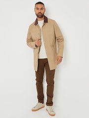 Threadbare Brown Showerproof Longline Corduroy Collar Trench - Image 3 of 5