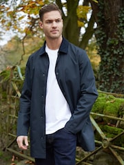 Threadbare Blue Showerproof Longline Corduroy Collar Trench - Image 1 of 5