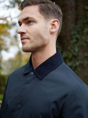 Threadbare Blue Showerproof Longline Corduroy Collar Trench - Image 4 of 5