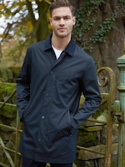Threadbare Blue Showerproof Longline Corduroy Collar Trench - Image 5 of 5