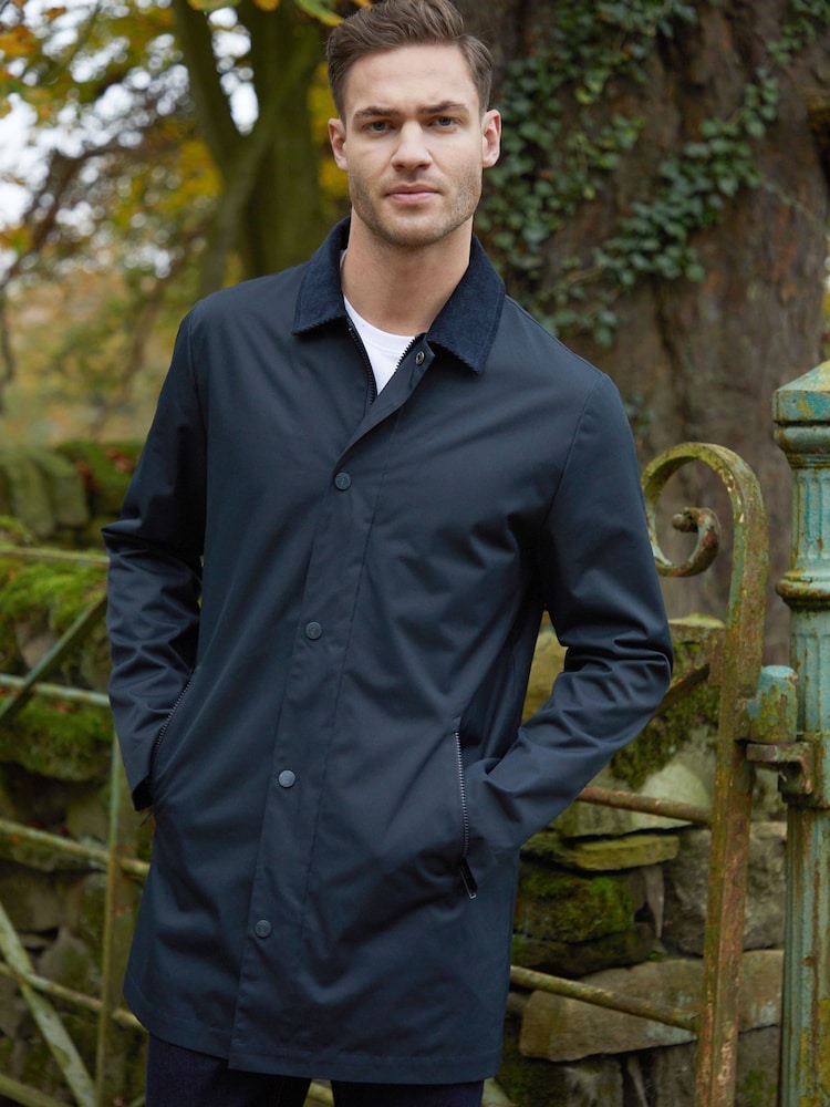 Threadbare Blue Showerproof Longline Corduroy Collar Trench - Image 5 of 5