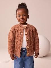Chocolate Brown Chunky Knit Bobble Cardigan (3mths-10yrs) - Image 1 of 7
