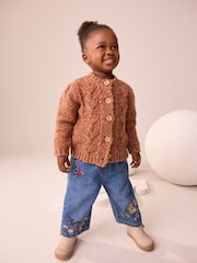 Chocolate Brown Chunky Knit Bobble Cardigan (3mths-10yrs) - Image 2 of 7