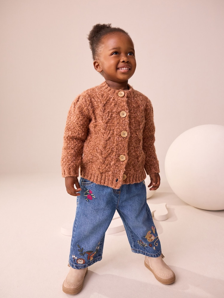 Chocolate Brown Chunky Knit Bobble Cardigan (3mths-10yrs) - Image 2 of 7