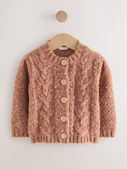 Chocolate Brown Chunky Knit Bobble Cardigan (3mths-10yrs) - Image 4 of 7