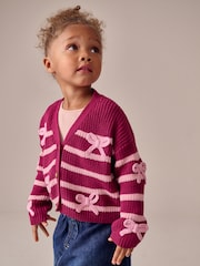 Pink Bow Stripe V-Neck Cardigan (3mths-7yrs) - Image 1 of 9