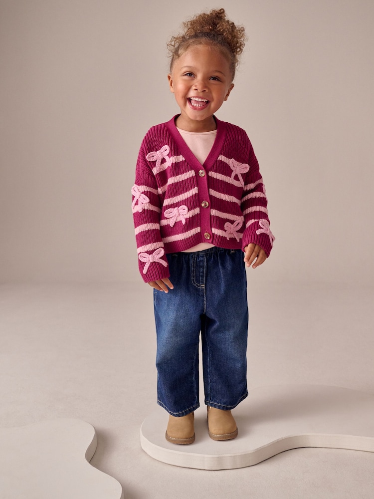 Pink Bow Stripe V-Neck Cardigan (3mths-7yrs) - Image 2 of 9