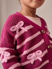 Pink Bow Stripe V-Neck Cardigan (3mths-7yrs) - Image 4 of 9