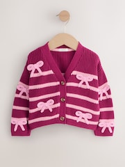 Pink Bow Stripe V-Neck Cardigan (3mths-7yrs) - Image 5 of 9