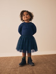 Navy Bow Knitted Jumper and Tartan Skirt Set (3mths-10yrs) - Image 1 of 9
