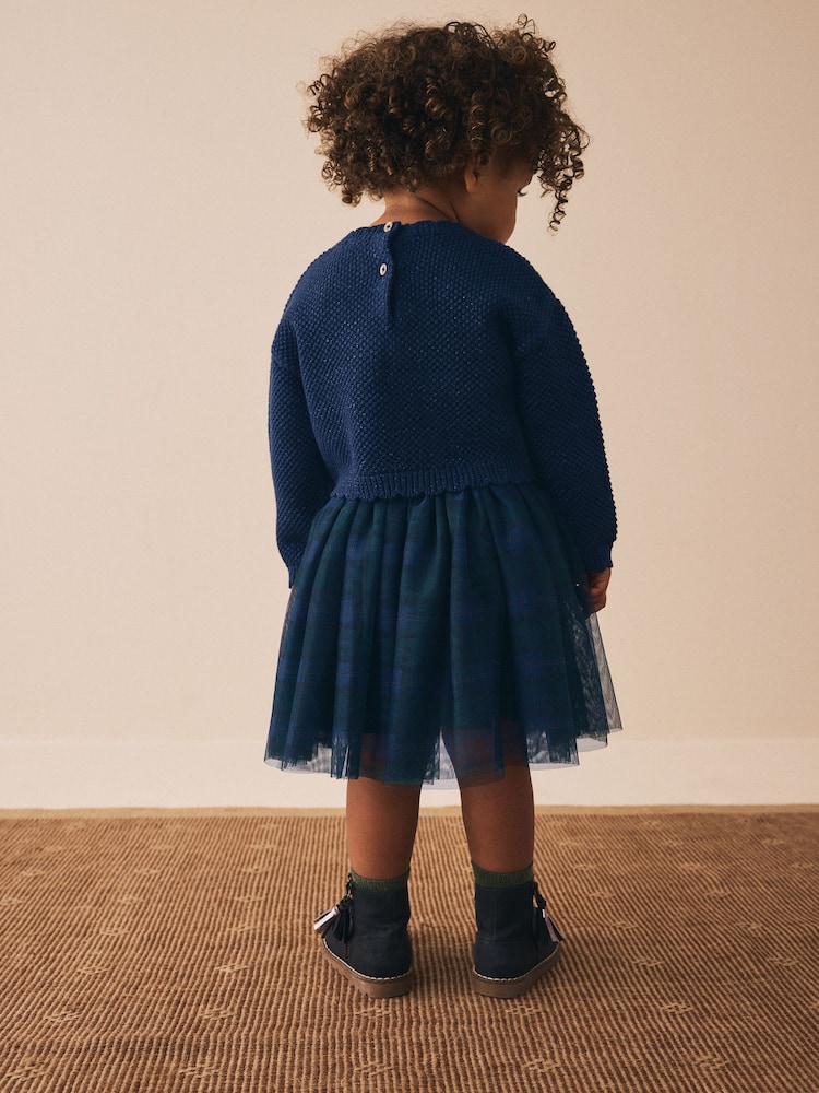Navy Bow Knitted Jumper and Tartan Skirt Set (3mths-10yrs) - Image 2 of 9