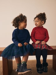 Navy Bow Knitted Jumper and Tartan Skirt Set (3mths-10yrs) - Image 3 of 9