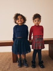 Navy Bow Knitted Jumper and Tartan Skirt Set (3mths-10yrs) - Image 4 of 9