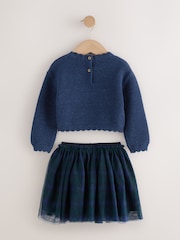 Navy Bow Knitted Jumper and Tartan Skirt Set (3mths-10yrs) - Image 6 of 9