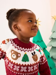 Plum Christmas Fairisle Pattern Character Jumper Dress (3mths-10yrs) - Image 2 of 8