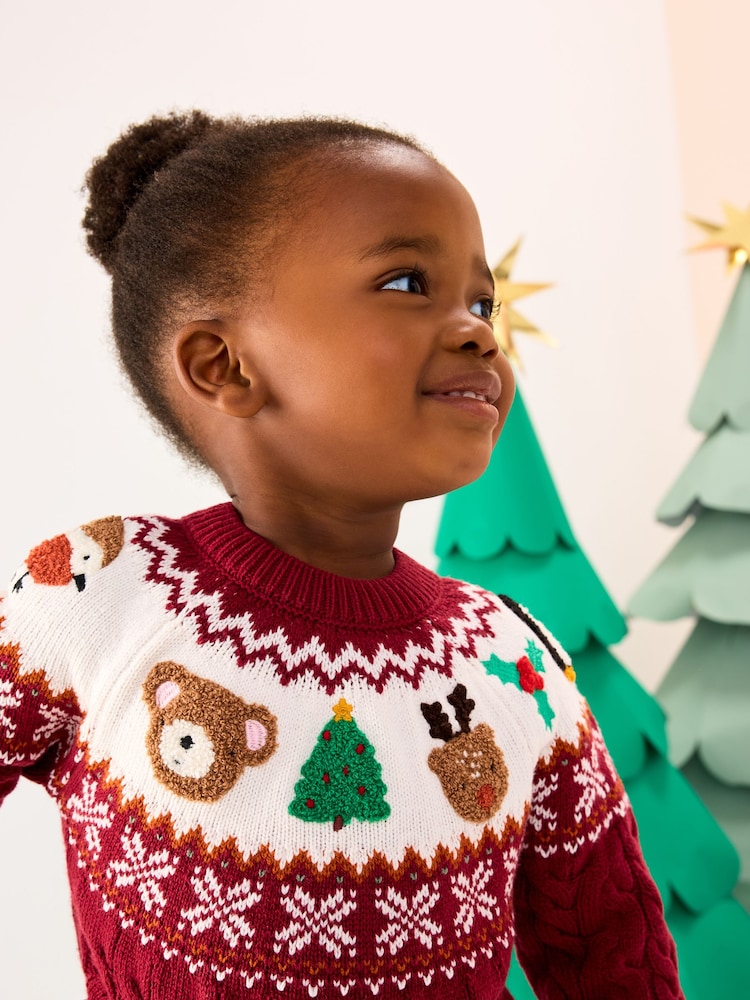 Plum Christmas Fairisle Pattern Character Jumper Dress (3mths-10yrs) - Image 2 of 8