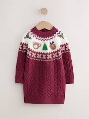 Plum Christmas Fairisle Pattern Character Jumper Dress (3mths-10yrs) - Image 5 of 8