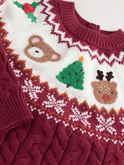 Plum Christmas Fairisle Pattern Character Jumper Dress (3mths-10yrs) - Image 7 of 8