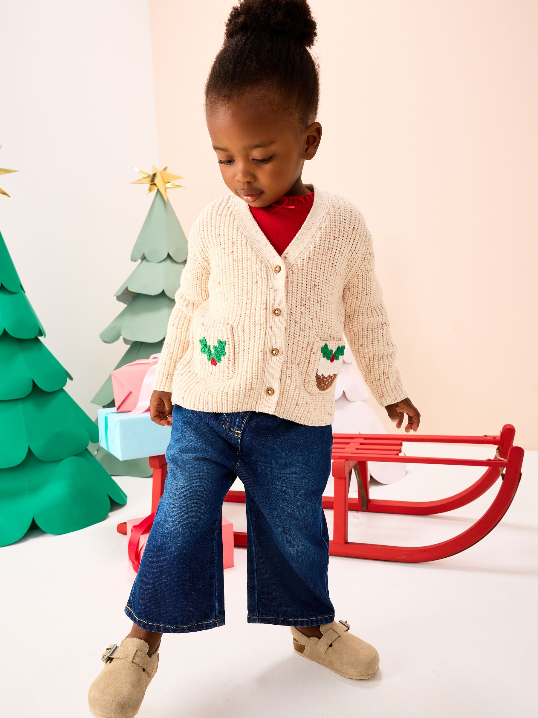HOLIDAY   カーディガン Buy Ecru Holly Jolly Christmas Cardigan (3mths-10yrs) from Next USA